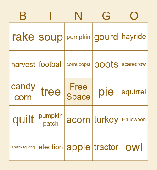 Fall Bingo Card