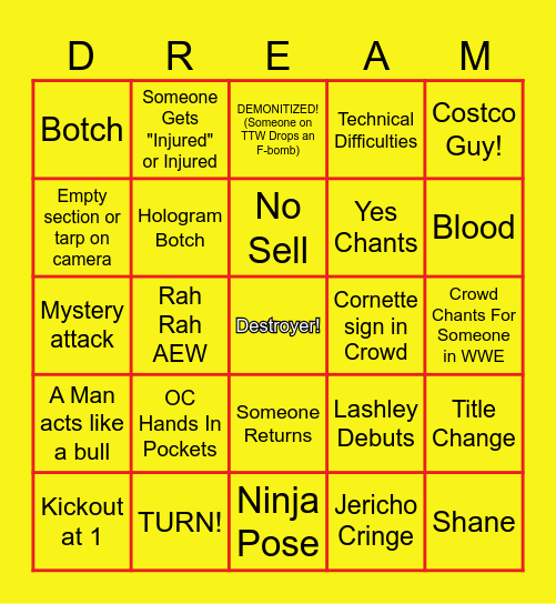 Tooney Talk WrestleFlurb Bingo! Bingo Card