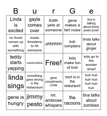 bob's burgers bingo board Bingo Card