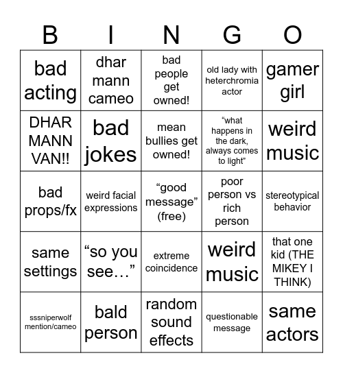 Dhar Mann Bingo Card