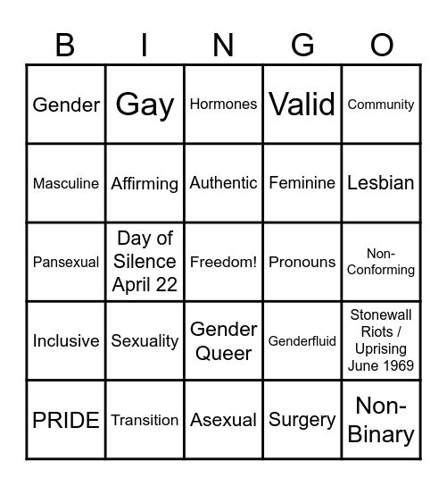 LGBTQ BINGO Card