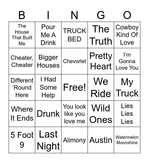 ^^^^COUNTRY^^^^ Bingo Card