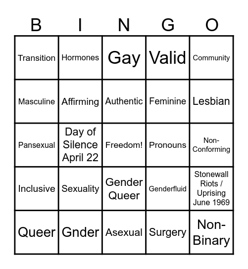 LGBTQ BINGO Card