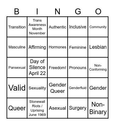 LGBTQ BINGO Card