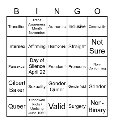 LGBTQ BINGO Card