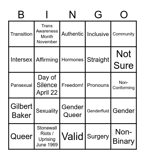 LGBTQ BINGO Card