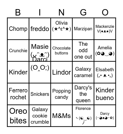 The chocolate bingo Card