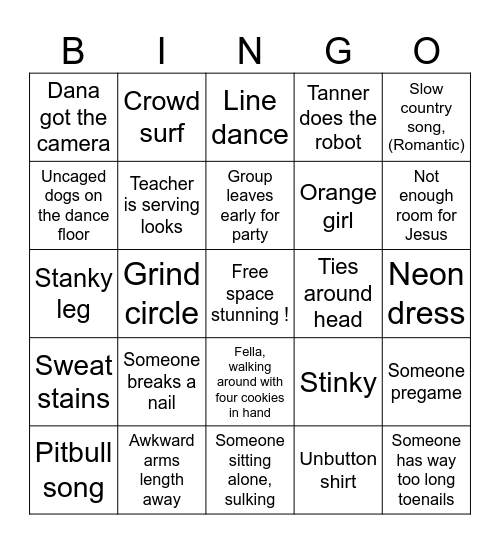 Hoco Bingo Card