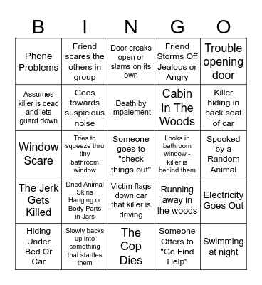 HORROR MOVIE BINGO Card