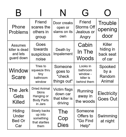 HORROR MOVIE BINGO Card