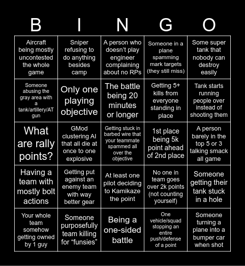 Enlisted Bingo Card