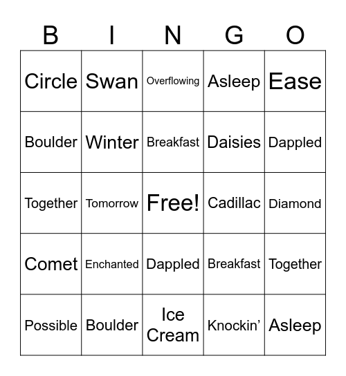 Fellowship of the Sing! Bingo Card