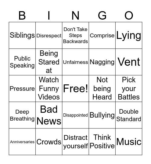 Triggers & Action Plan Bingo Card