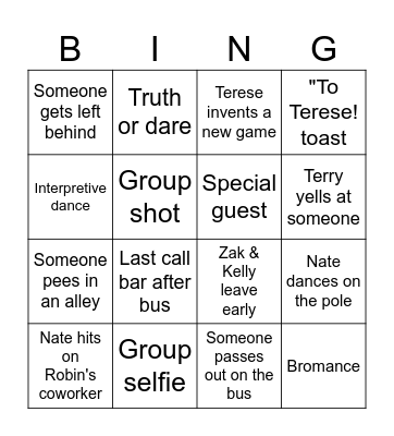 Beano's Wild Ride Bingo Card