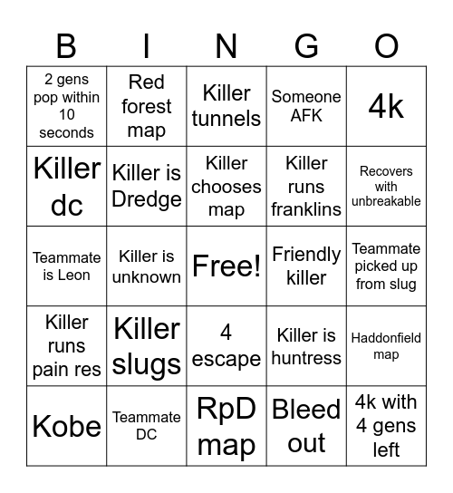 DBD BINGO Card