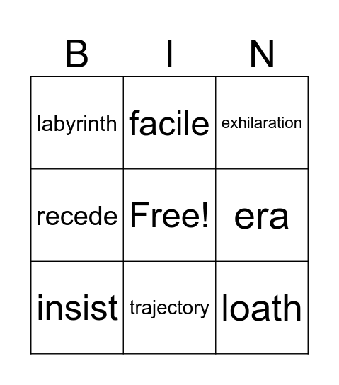 Vocabulary Oct. 14-20 Bingo Card