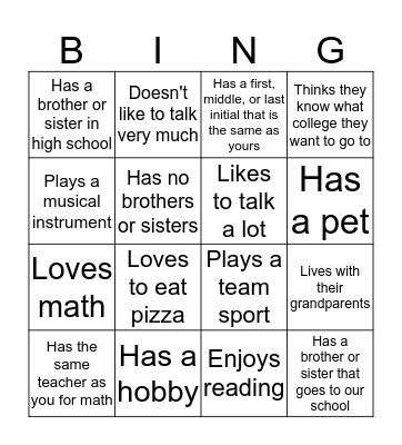 Getting to Know You Bingo Card