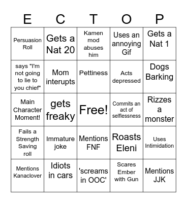 EctoPlasm Bingo! (FU) Bingo Card