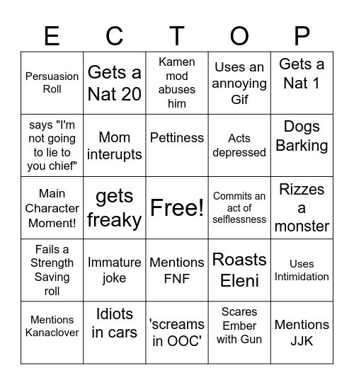 EctoPlasm Bingo! (FU) Bingo Card