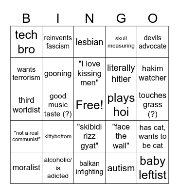 Bluename bingo Card