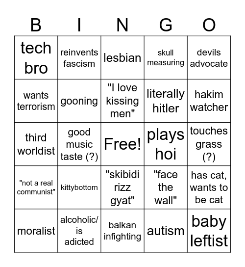 Bluename bingo Card