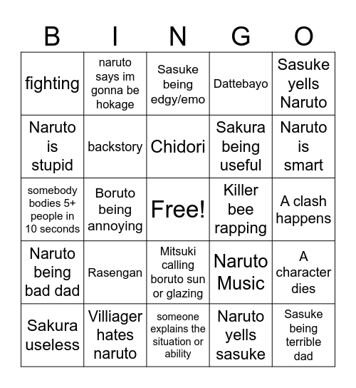 NARUTO Bingo Card