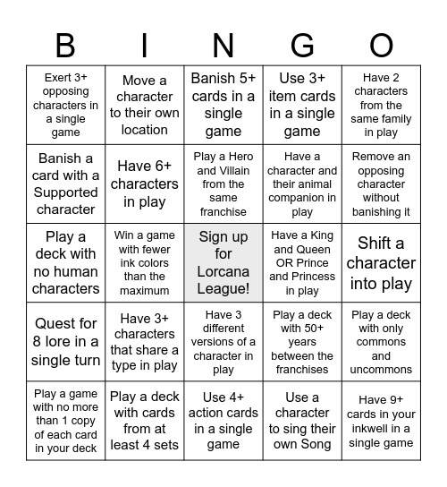 Lorcana Sealed League Bingo Card