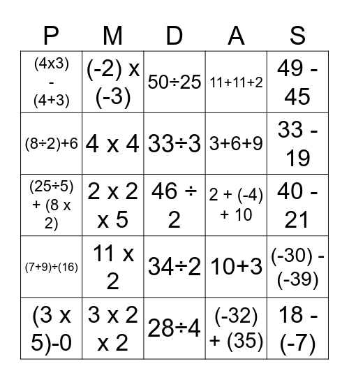 PMDAS BINGO CARD Bingo Card