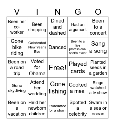VINGO!!! Bingo Card