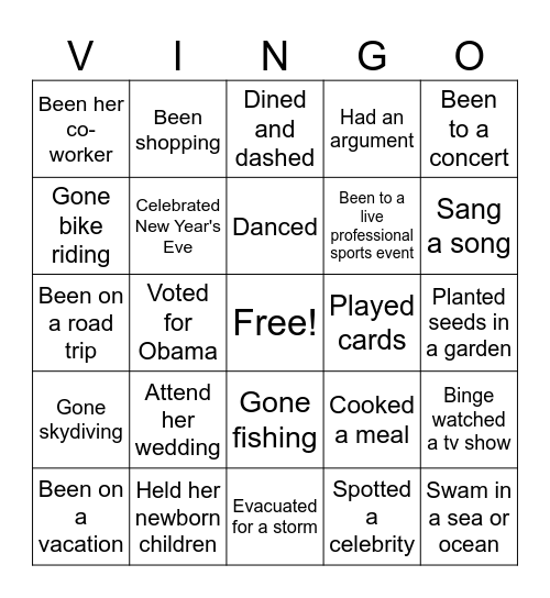 VINGO!!! Bingo Card