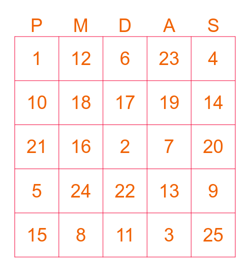PMDAS BINGO Card