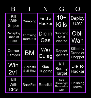 Warzone Bingo Card