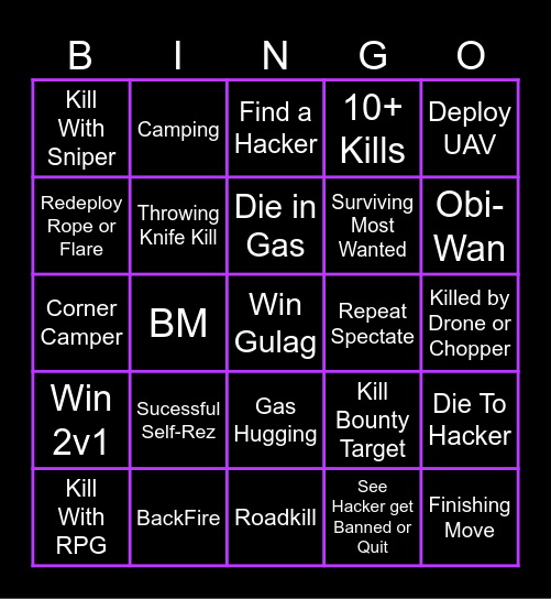 Warzone Bingo Card