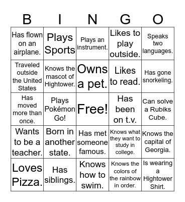 Getting to Know You Bingo Card