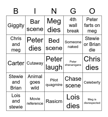 Family guy Bingo Card
