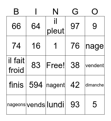 French 2 Revision Bingo Card