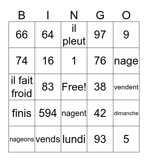 French 2 Revision Bingo Card