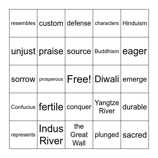 Ancient Asian Civilizations Bingo Card