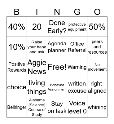Rules and Procedures Bingo Card