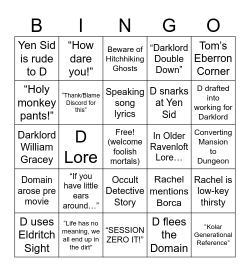 WWoDL: The Haunted Mansion Bingo Card