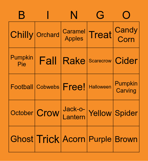 Fall Bingo Card