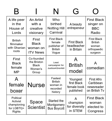 Female Heros Bingo Card