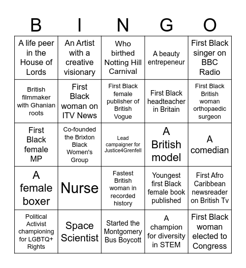 Female Heros Bingo Card