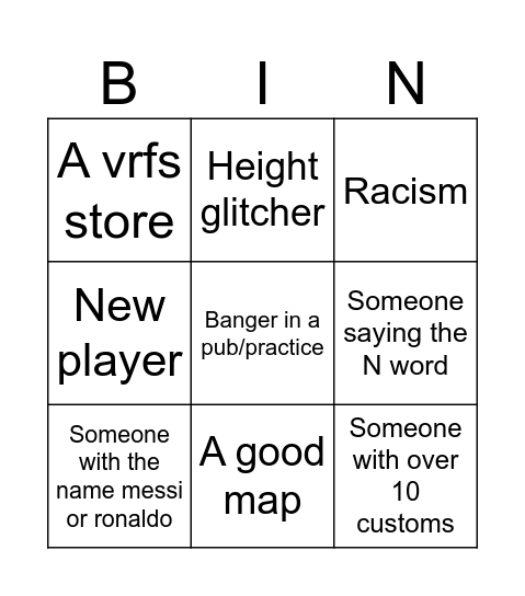 VRFS Bingo Card