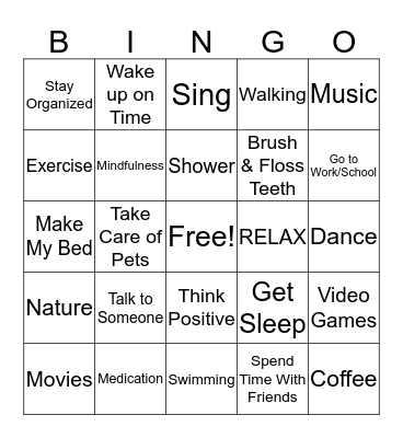 Wellness Tools & Daily To Do's Bingo Card