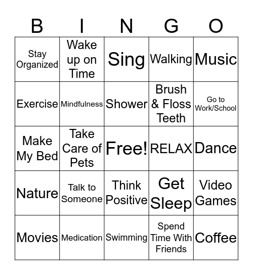 Wellness Tools & Daily To Do's Bingo Card