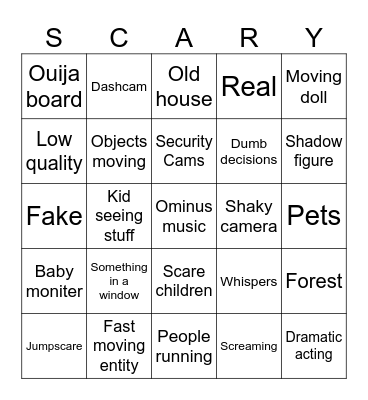 Scary bingo Card