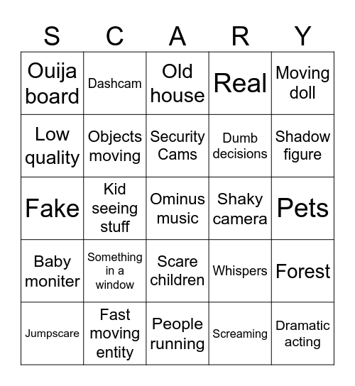 Scary bingo Card