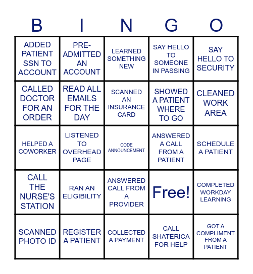 PATIENT ACCESS Bingo Card