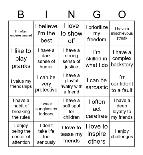 My kinnie Bingo! Bingo Card